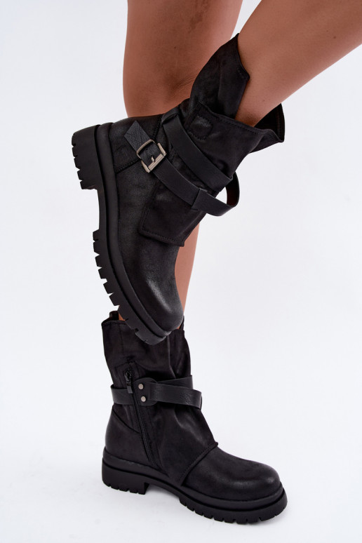 Dianelle botins femininos com tiras e fivelas na cor preta