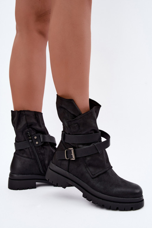 Dianelle botins femininos com tiras e fivelas na cor preta