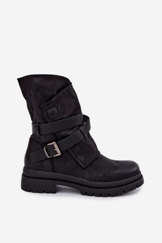 Dianelle botins femininos com tiras e fivelas na cor preta