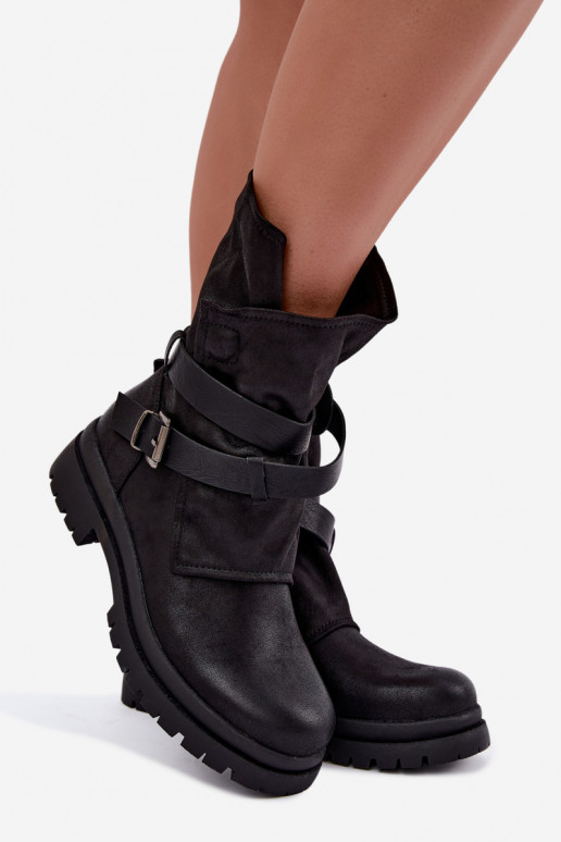 Dianelle botins femininos com tiras e fivelas na cor preta
