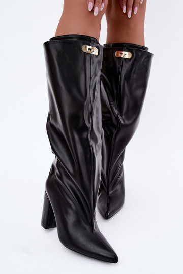 Luminelle botas longas quentes com cano duplo na cor preta
