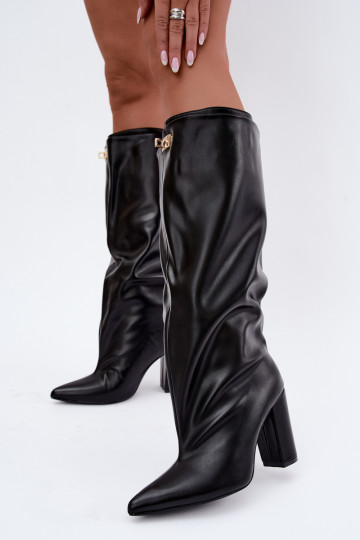 Luminelle botas longas quentes com cano duplo na cor preta 2