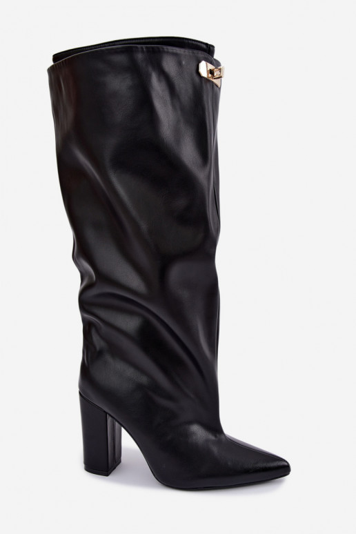 Luminelle botas longas quentes com cano duplo na cor preta