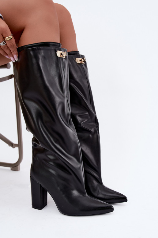 Luminelle botas longas quentes com cano duplo na cor preta