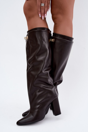 Luminelle botas longas quentes com cano duplo na cor chocolate
