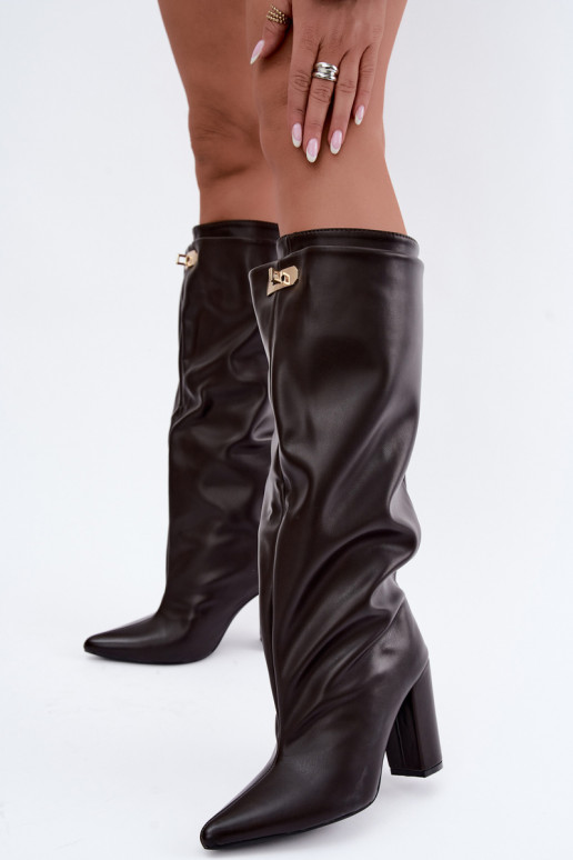 Luminelle botas longas quentes com cano duplo na cor chocolate