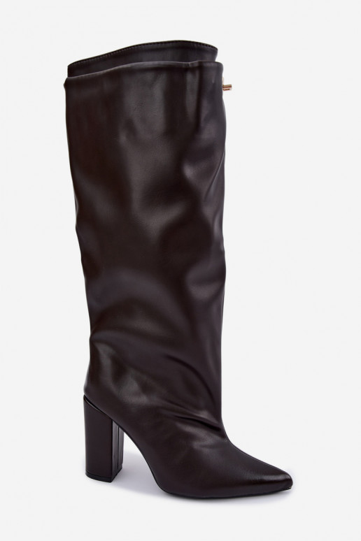 Luminelle botas longas quentes com cano duplo na cor chocolate