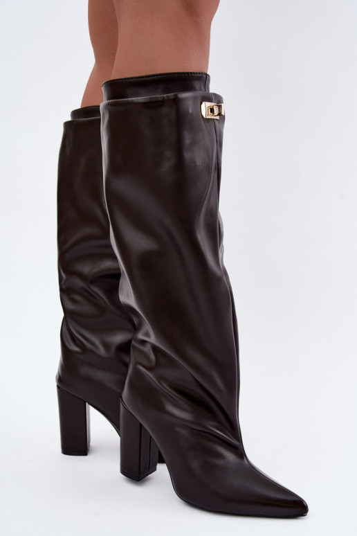 Luminelle botas longas quentes com cano duplo na cor chocolate