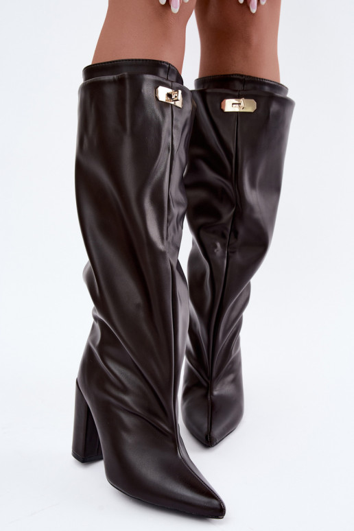Luminelle botas longas quentes com cano duplo na cor chocolate