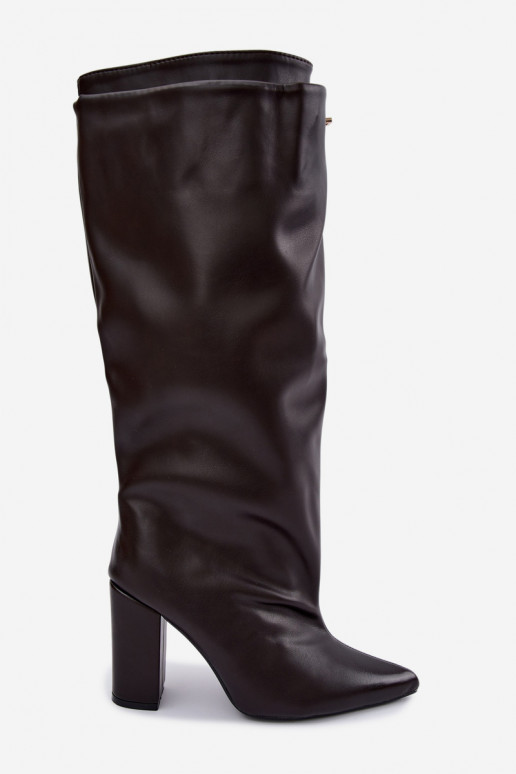 Luminelle botas longas quentes com cano duplo na cor chocolate