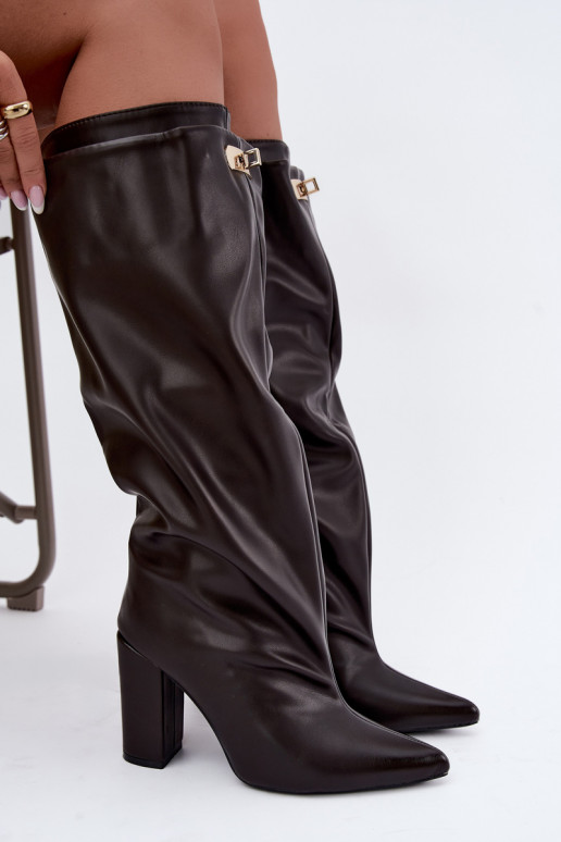 Luminelle botas longas quentes com cano duplo na cor chocolate