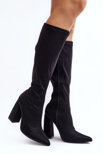 Botas pretas femininas acima do joelho com salto Fatuma