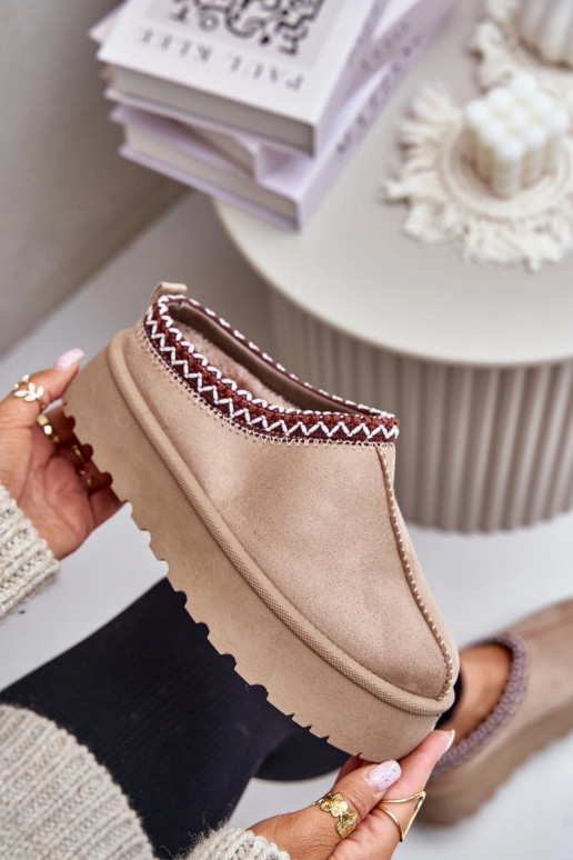 Botas de neve baixas femininas em areia com anéis bordados em plataforma Įjungtarirya