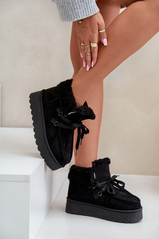 Botas de neve pretas femininas em plataforma com pelo Ciabellae