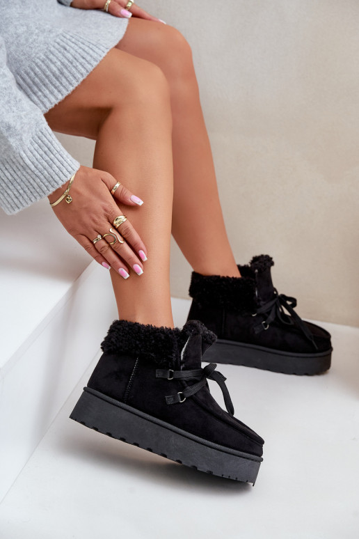 Botas de neve pretas femininas em plataforma com pelo Ciabellae