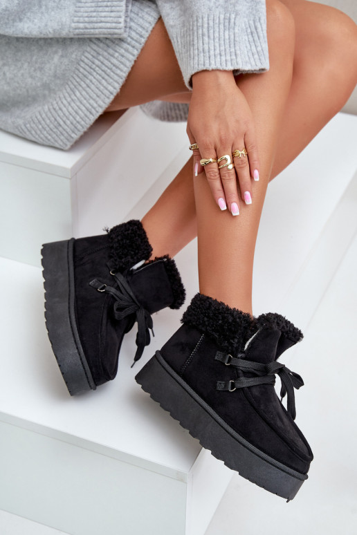 Botas de neve pretas femininas em plataforma com pelo Ciabellae