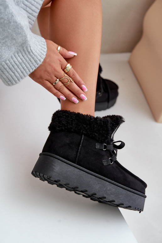 Botas de neve pretas femininas em plataforma com pelo Ciabellae