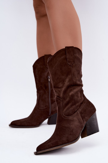 Botins quentes em estilo cowboy com salto na cor chocolate Serenza 2