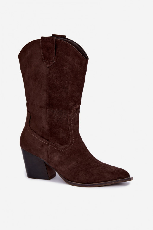 Botins quentes em estilo cowboy com salto na cor chocolate Serenza