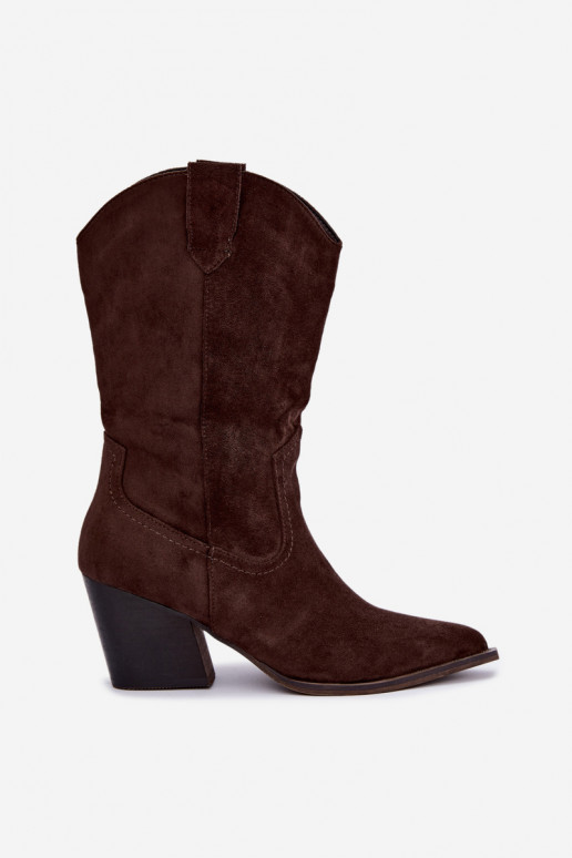 Botins quentes em estilo cowboy com salto na cor chocolate Serenza