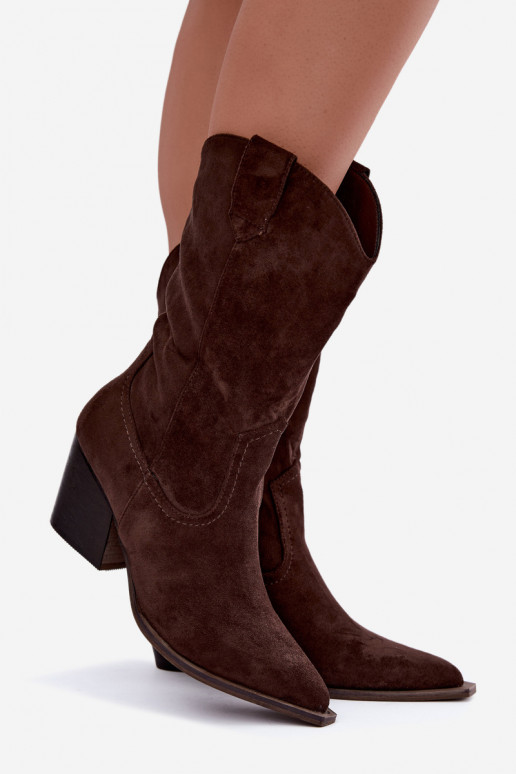 Botins quentes em estilo cowboy com salto na cor chocolate Serenza