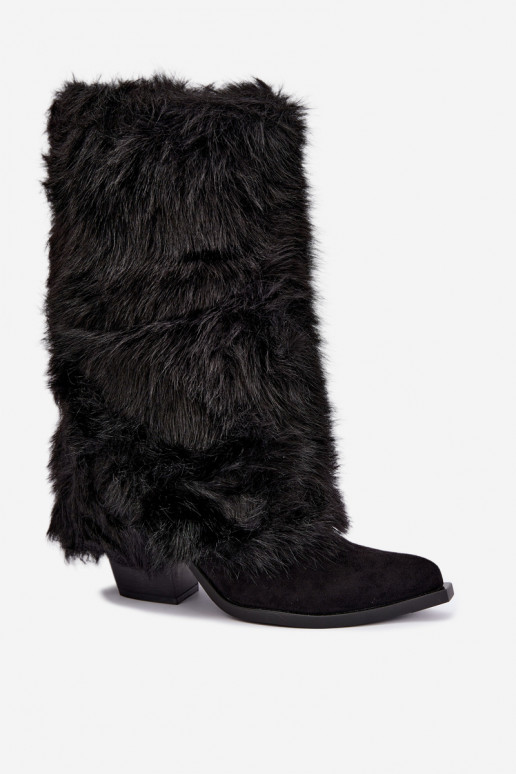 Botas altas quentes com pelo e atacadores na cor preta Saphielle