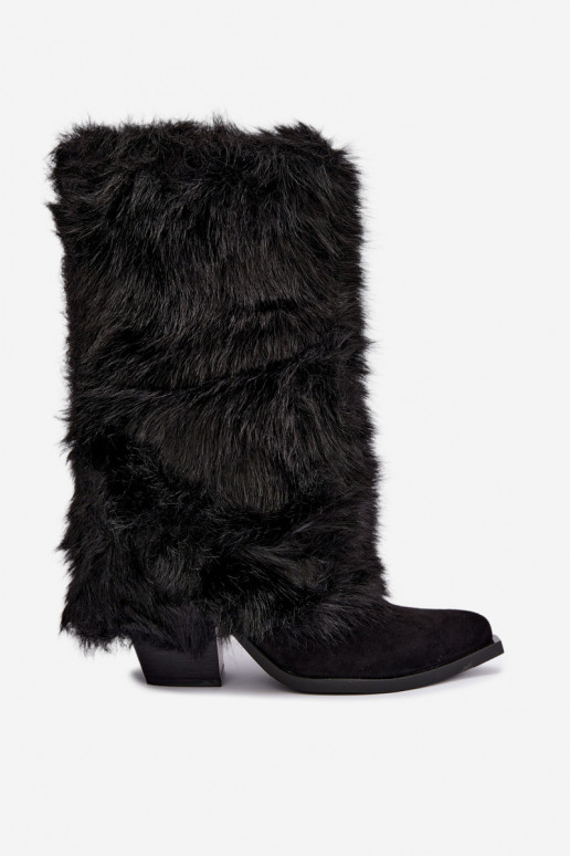 Botas altas quentes com pelo e atacadores na cor preta Saphielle