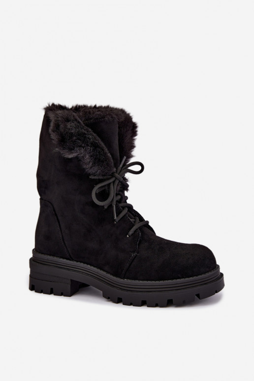 Botins quentes com atacadores e pelo dentro na cor preta Heloise