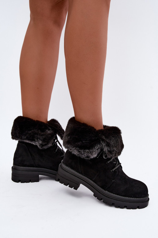 Botins quentes com atacadores e pelo dentro na cor preta Heloise