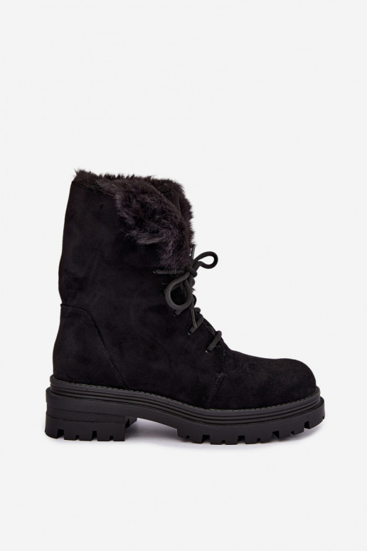 Botins quentes com atacadores e pelo dentro na cor preta Heloise