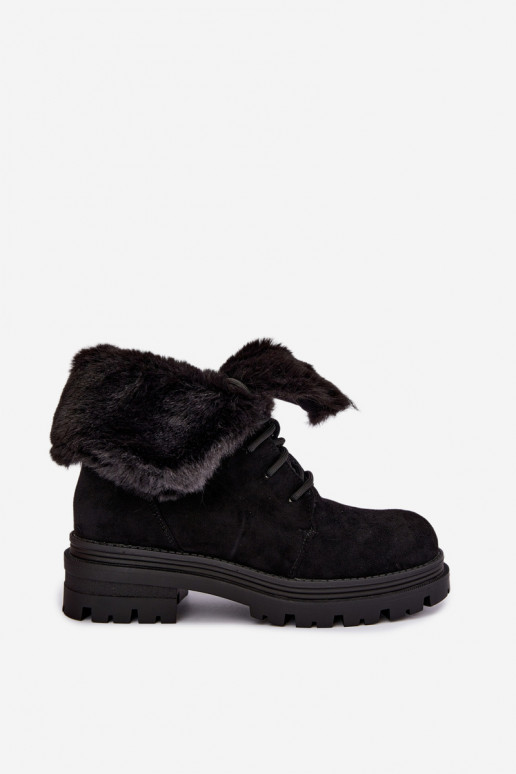 Botins quentes com atacadores e pelo dentro na cor preta Heloise