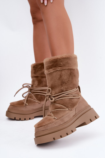 Botas de neve com pelo e plataforma na cor areia Illyria 2