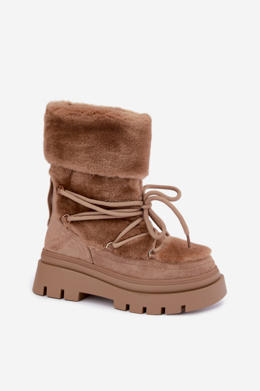 Botas de neve com pelo e plataforma na cor areia Illyria
