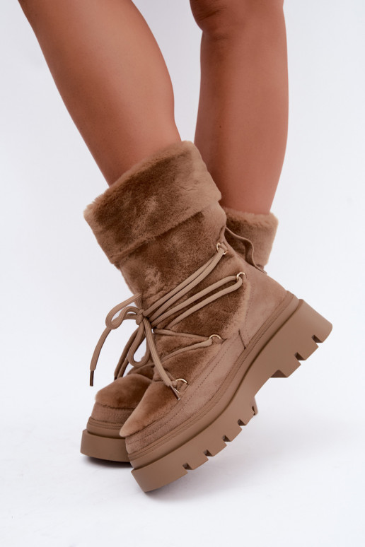 Botas de neve com pelo e plataforma na cor areia Illyria