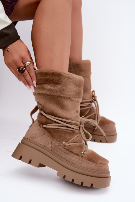 Botas de neve com pelo e plataforma na cor areia Illyria