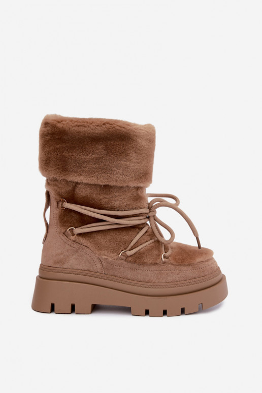 Botas de neve com pelo e plataforma na cor areia Illyria