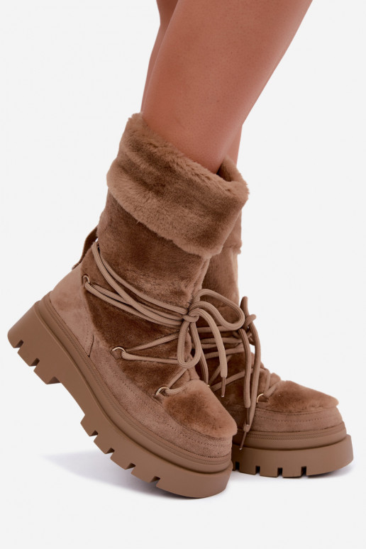Botas de neve com pelo e plataforma na cor areia Illyria