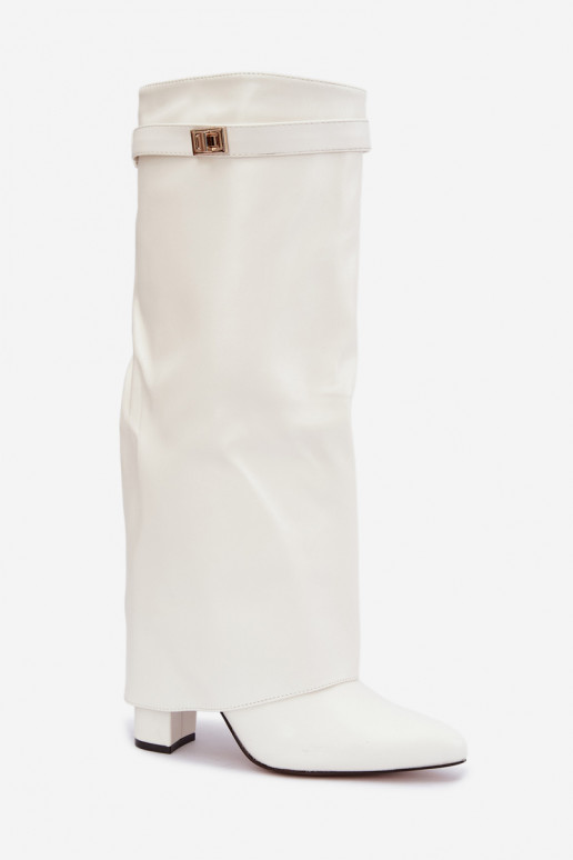 Botas altas femininas Avamora com cano em couro sintético e saltos brancos
