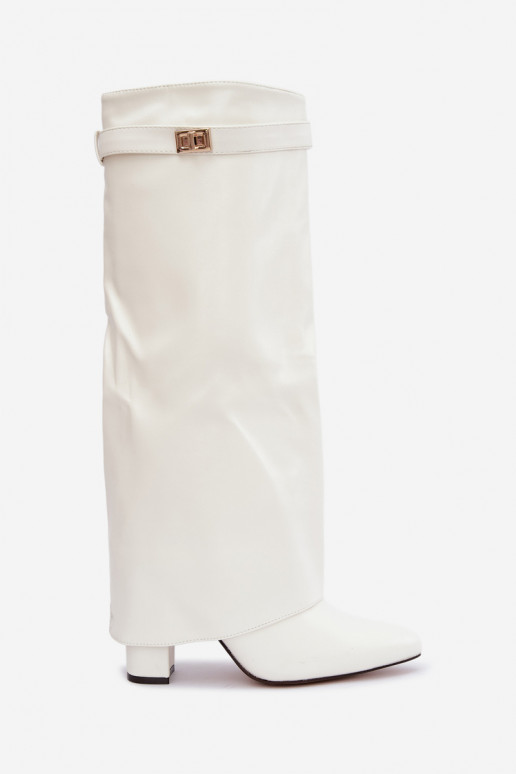 Botas altas femininas Avamora com cano em couro sintético e saltos brancos