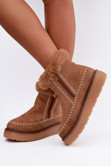 Botas de neve femininas Joceline com costuras e pelo castanho