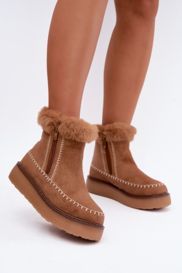 Botas de neve femininas Joceline com costuras e pelo castanho 2