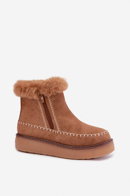 Botas de neve femininas Joceline com costuras e pelo castanho