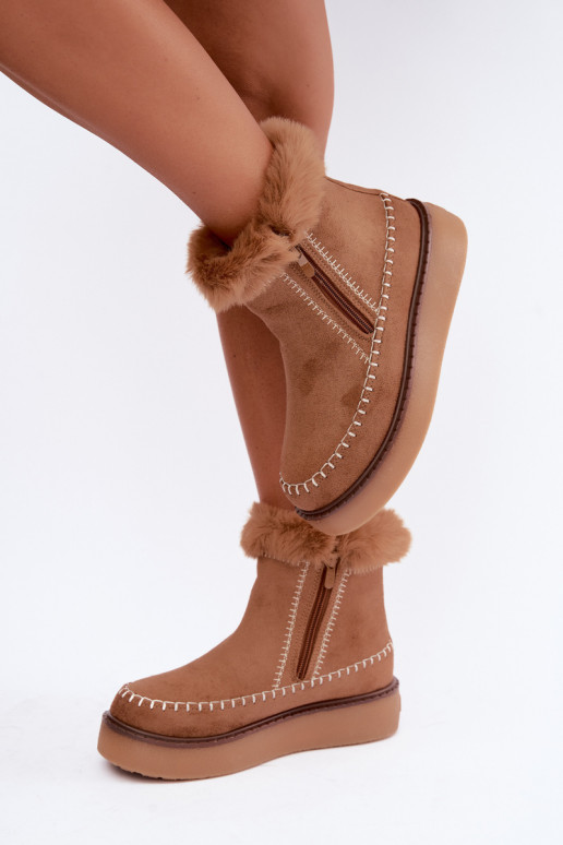 Botas de neve femininas Joceline com costuras e pelo castanho