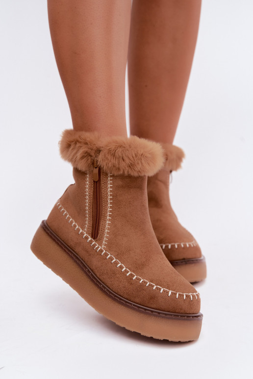 Botas de neve femininas Joceline com costuras e pelo castanho