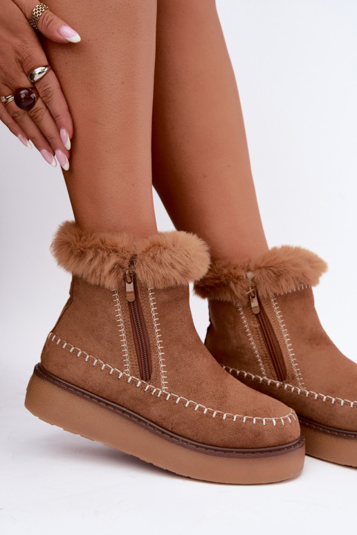 Botas de neve femininas Joceline com costuras e pelo castanho