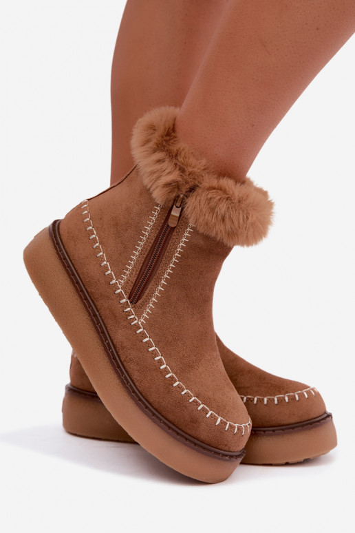 Botas de neve femininas Joceline com costuras e pelo castanho