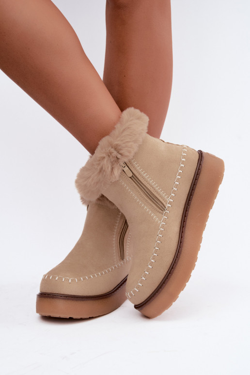 Botas de neve femininas Joceline com costuras e pelo bege