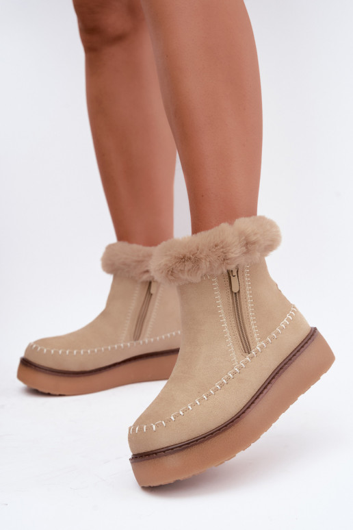 Botas de neve femininas Joceline com costuras e pelo bege