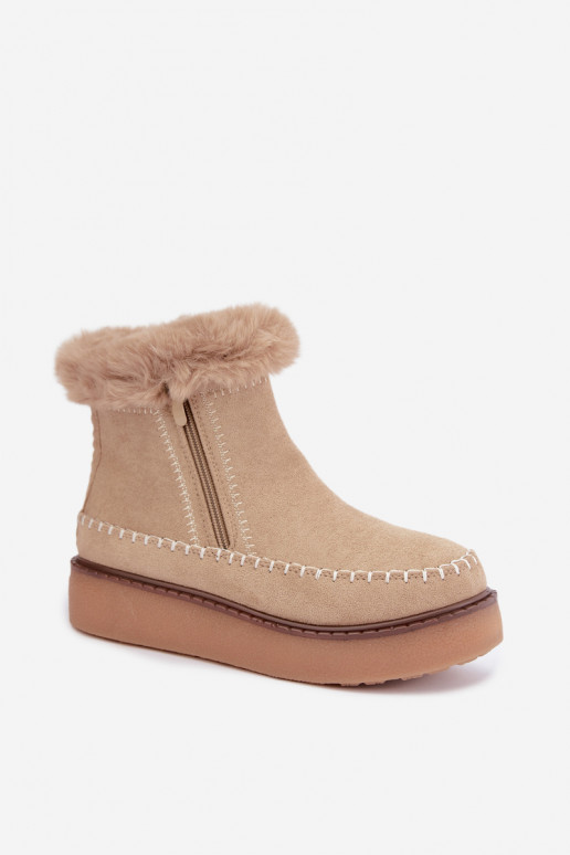 Botas de neve femininas Joceline com costuras e pelo bege