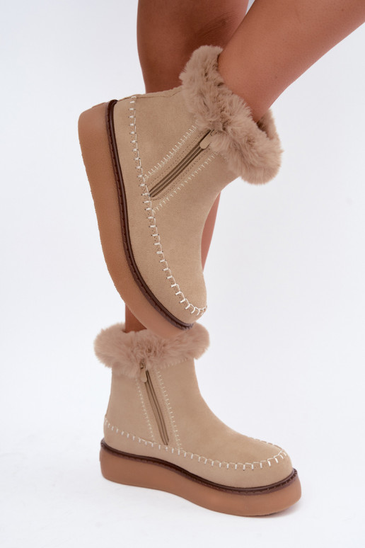 Botas de neve femininas Joceline com costuras e pelo bege